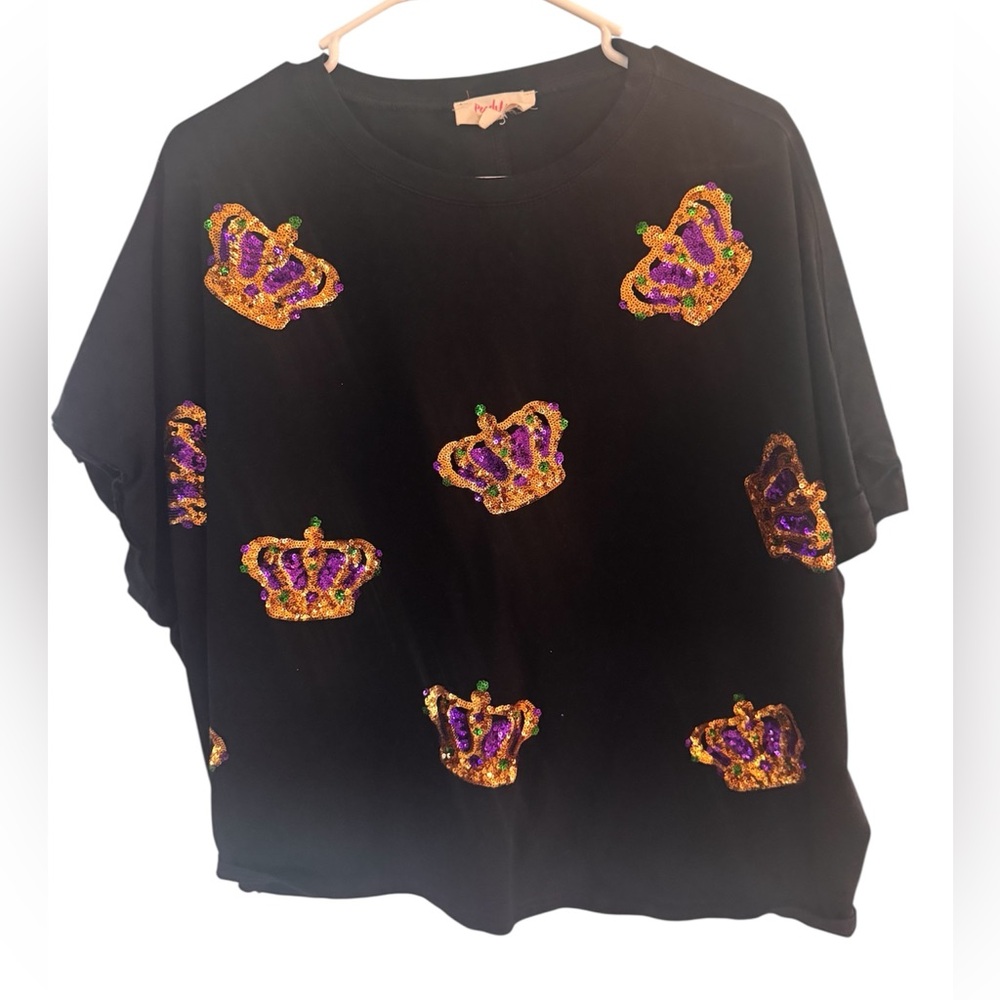 Peach Love California Black Top with Purple and Gold Crown Accents